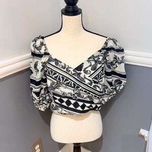 Express Black and White Wrap Style Blouse Size Large NWT